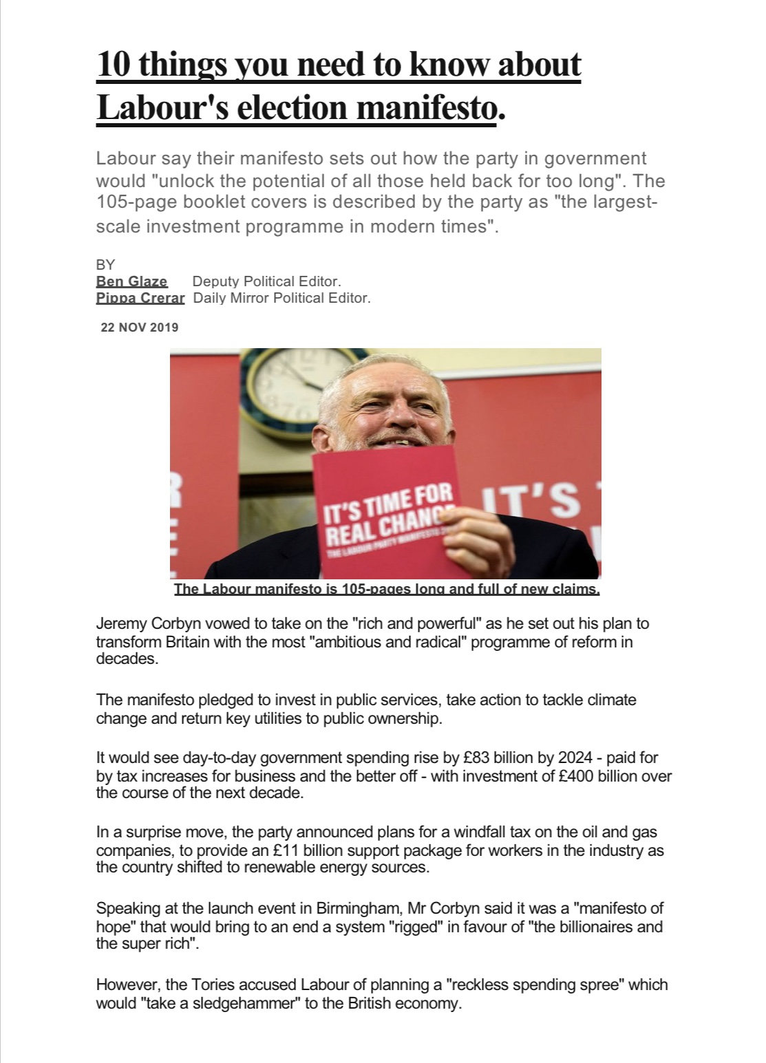 10 things you need to know about Labour’s election manifesto. – CWU ...